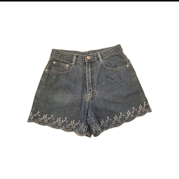 L.L.N.Y. Pants - Floral Embroidered Blue Denim Shorts